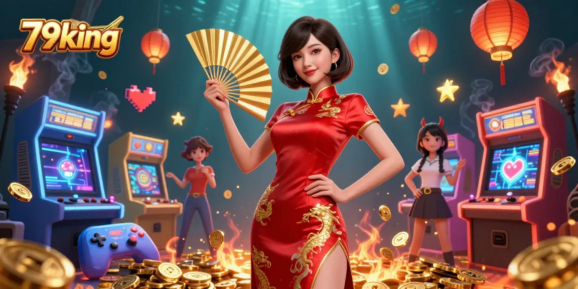 Engage with 79king casino experiences showcasing vibrant game elements and a confident character.