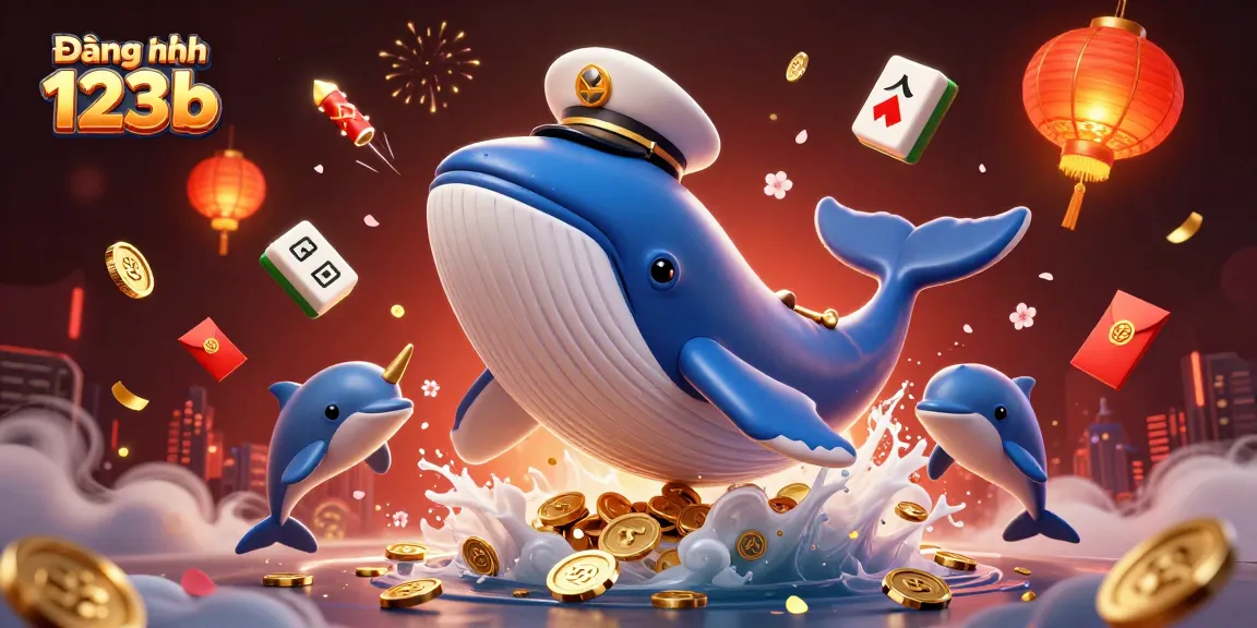 Engage in Đăng nhập 123b with vibrant casino elements featuring a whale and playful dolphins.