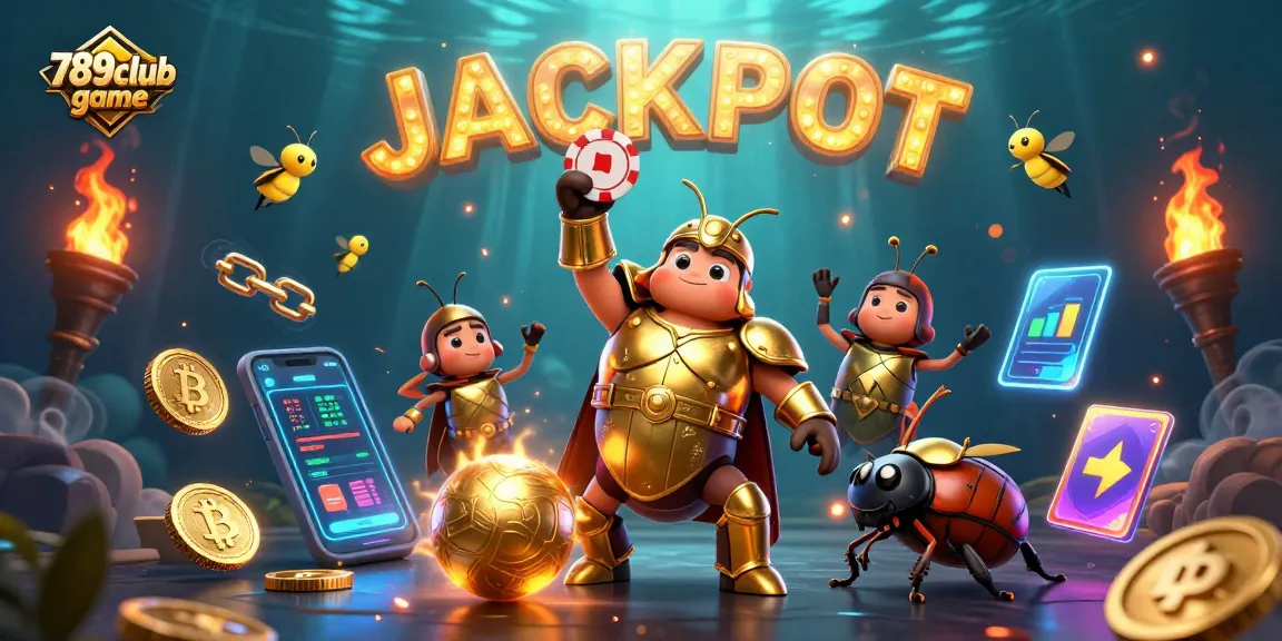Experience thrilling wins at 789club game with cartoon beetle characters celebrating a jackpot.