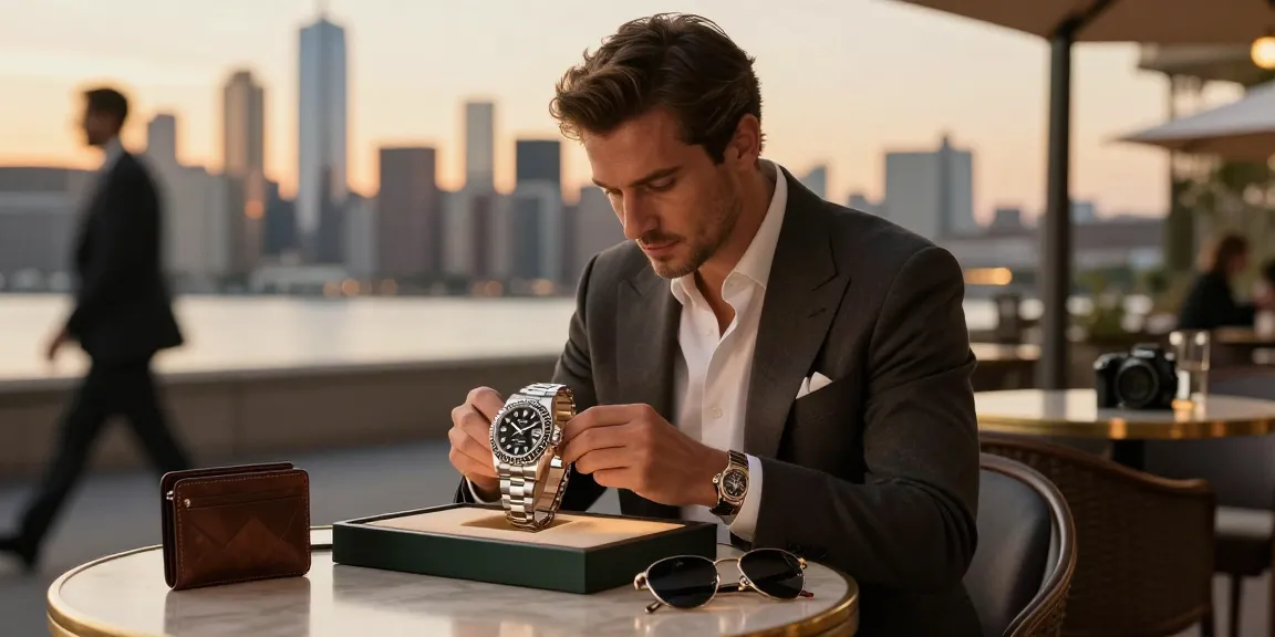 Exquisite Rolex super clone watches displayed with luxury accessories in urban setting.