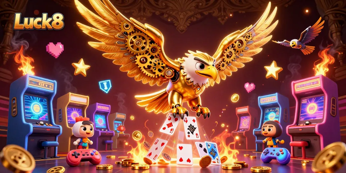 Experience the excitement of Luck8 casino with dynamic gaming elements and a stunning golden eagle.