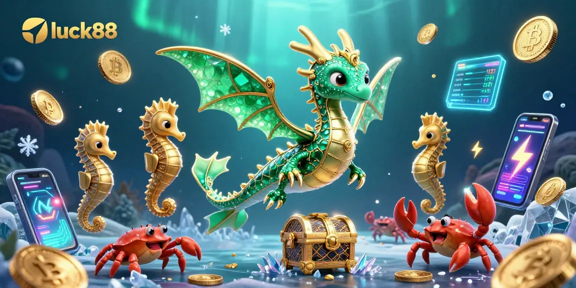 Engage with luck88's vibrant 3D casino scene showcasing a dazzling underwater adventure with crypto elements.