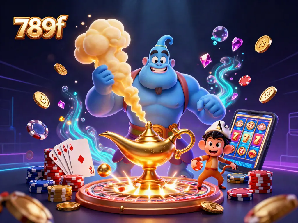 Experience thrilling wins with 789f's magical 3D casino scene filled with golden treasures and excitement.