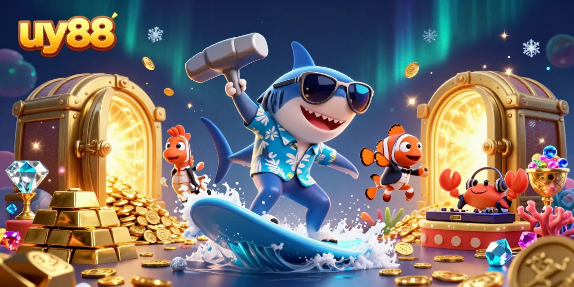 Elevate your gaming with uy88, where the hammer-head shark thrives on golden treasures and vibrant casino vibes.