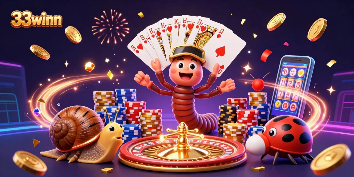 Experience thrilling gaming action with 33winn's lively casino scene featuring unique characters and vibrant elements.