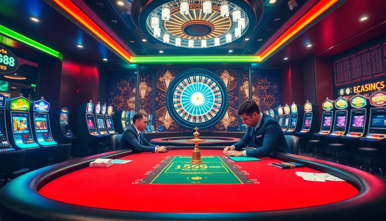 Players engaging in a high-stakes game at GG88 casino's professional poker table.