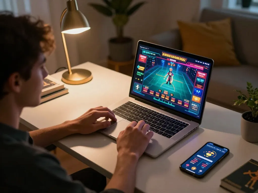 Engaged player navigating the rik vip online casino game on a laptop, showcasing live dealer gameplay.