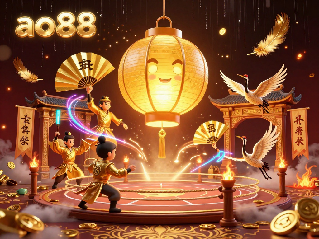 Engage in exciting gameplay at ao88 with a vibrant 3D digital illustration showcasing dynamic casino elements.