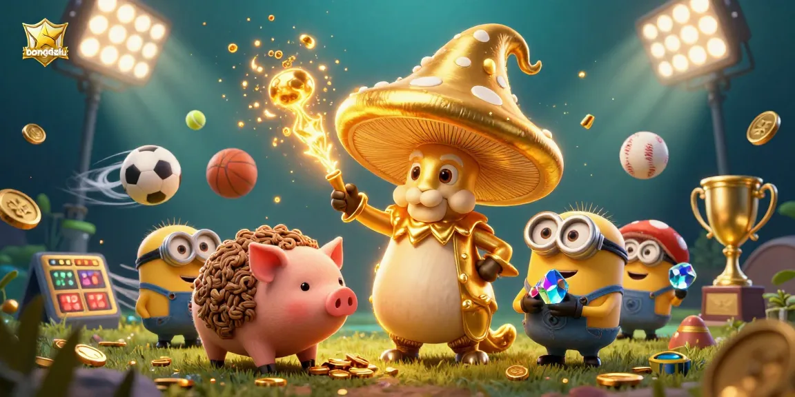 Bongdalu captures thrilling sports action with dynamic figures and golden magic amidst vibrant elements.