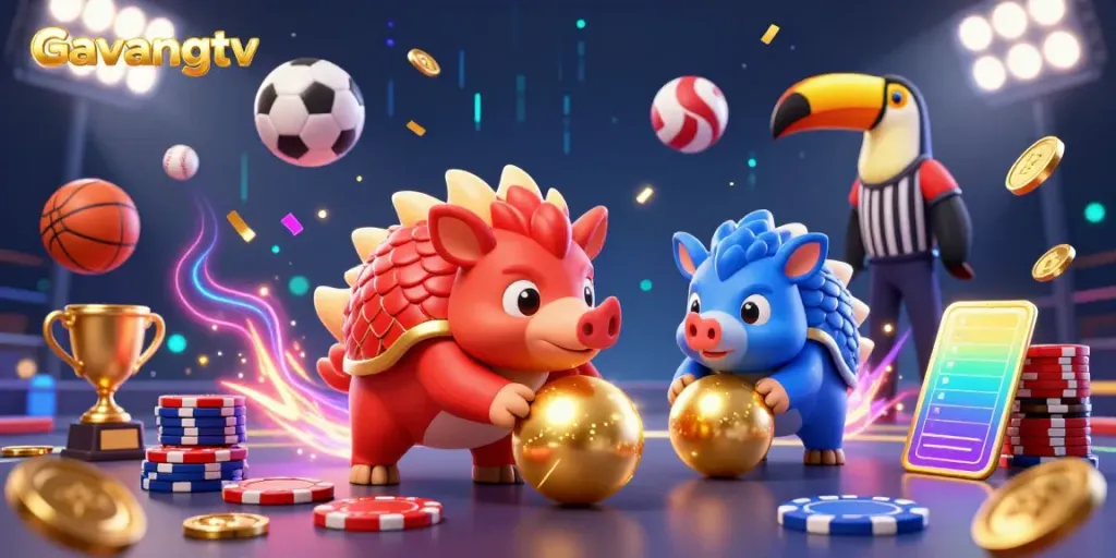 Join the action with Gavangtv as rival pangolins roll through poker chips while sporting balls fly around dynamically.