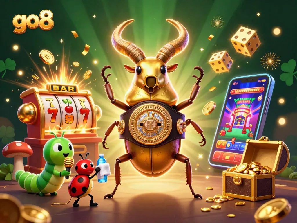Win big with go8 as the golden stag beetle battles on a vibrant casino stage packed with excitement!