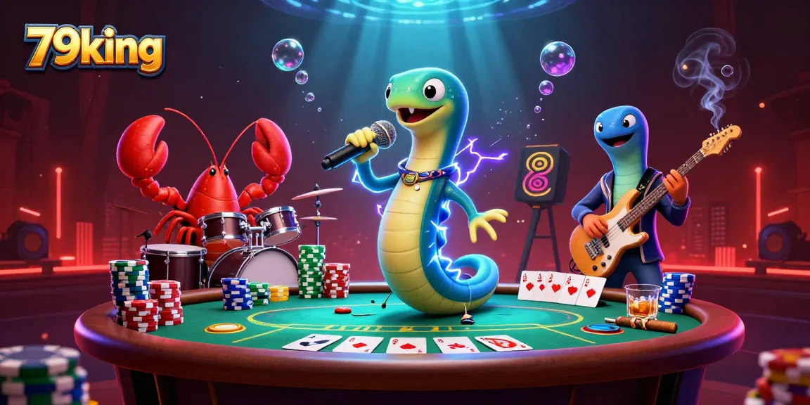 79king showcases vibrant casino scene with eel DJ, lobster drummer, and seahorse guitarist.