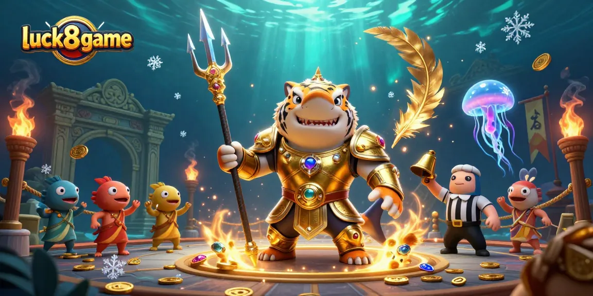 Engage with luck8-game's thrilling underwater casino where a gladiator shark encounters excitement.