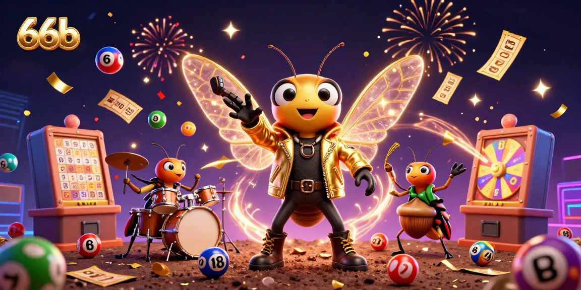 Experience exciting gameplay with 66b casino's vibrant lottery and game elements bursting from an energetic scene.