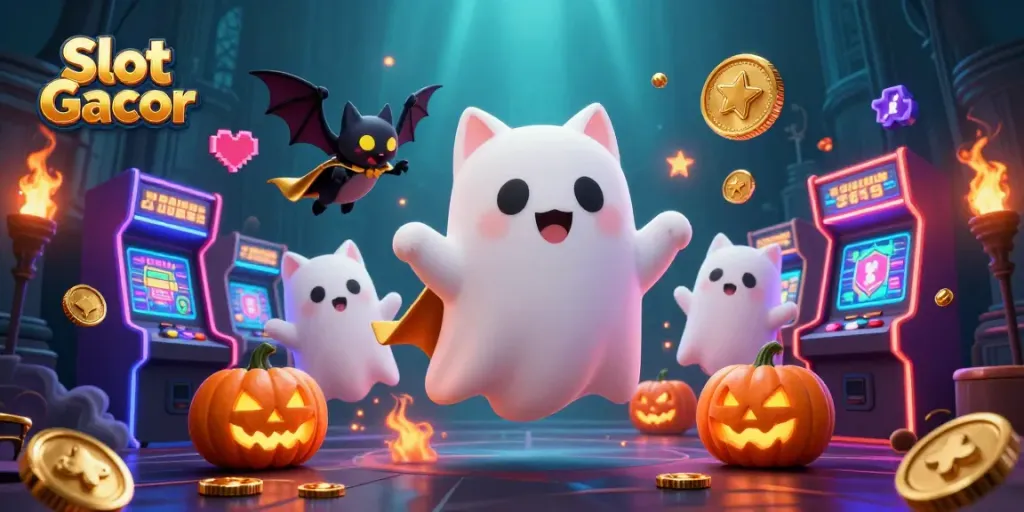 Permainan Slot Gacor yang seru menampilkan kucing hantu 3D dan karakter menghibur di kasino