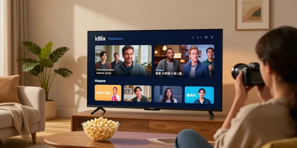Engaging idlix streaming platform displayed on smart TV in a cozy living room setting.