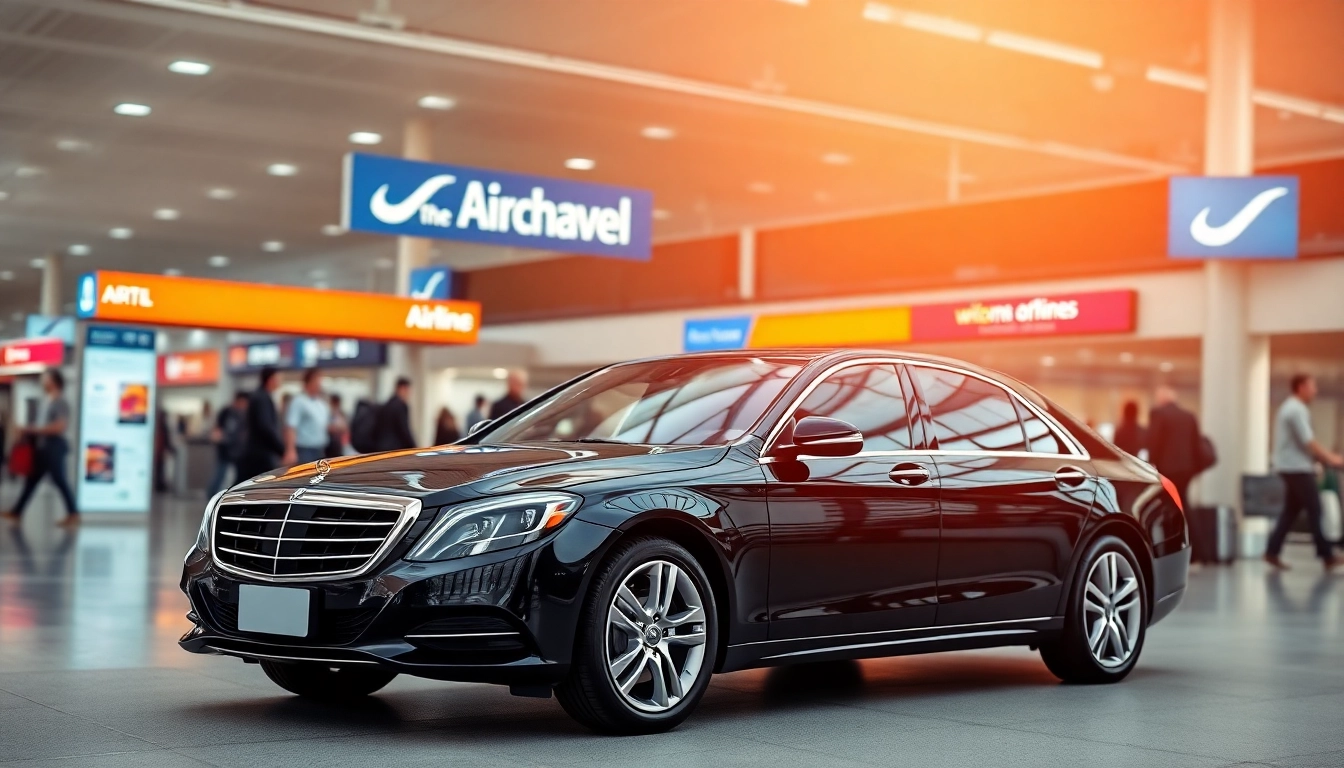 Airport Transfers: Professional vehicle at airport terminal, ensuring seamless travel experience.
