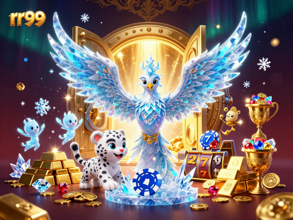 Experience rr99's exciting slot games in an enchanting 3D casino illustration.