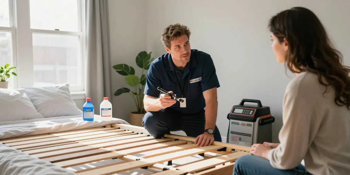 bed bug exterminators inspecting a client's bedroom in Milwaukee for effective treatment options