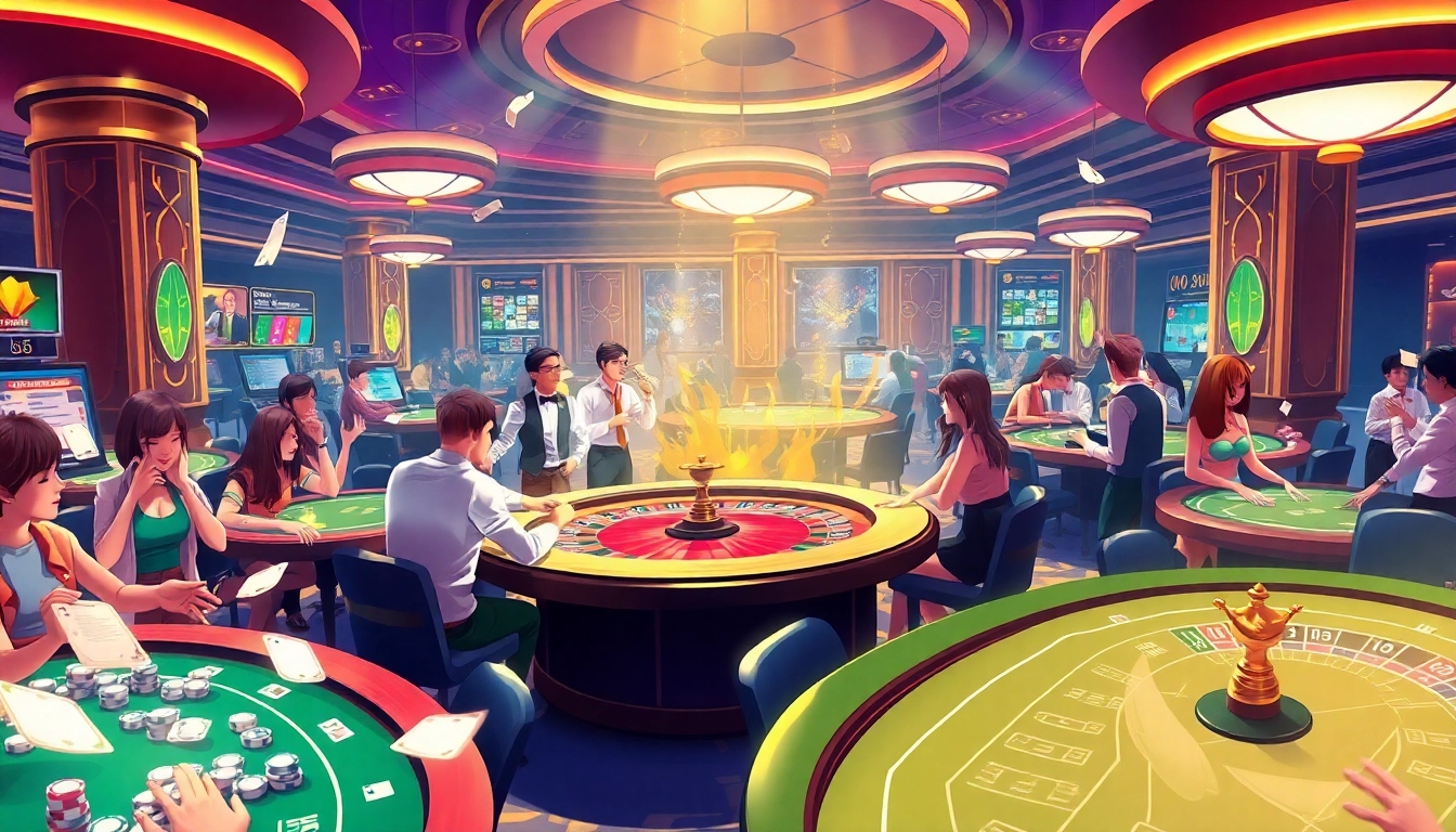 Lương Sơn TV offers exhilarating gaming experiences with poker chips and roulette wheels in a luxurious casino scene.