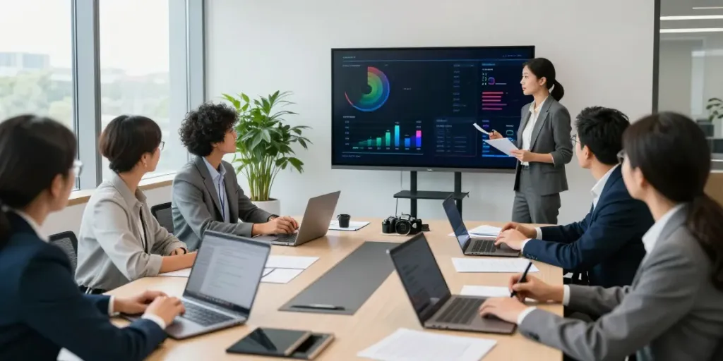 Team of professionals collaborating in a corporate office; click this link now to enhance your business strategies.