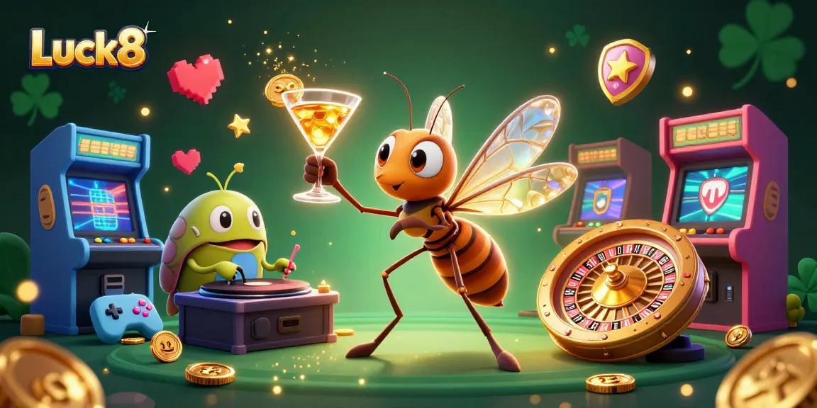 Experience the excitement at Luck8 with our vibrant 3D casino mascot and gaming scene.