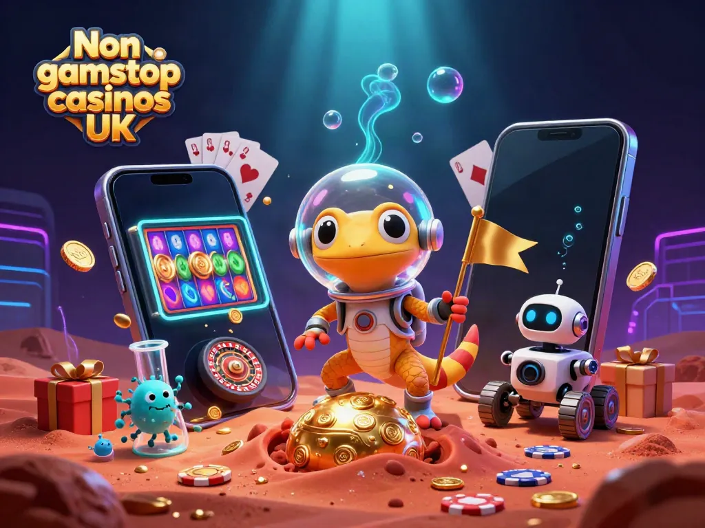 Enjoy vibrant gameplay at Non gamstop casinos UK with a Martian gecko exploring a hidden casino.