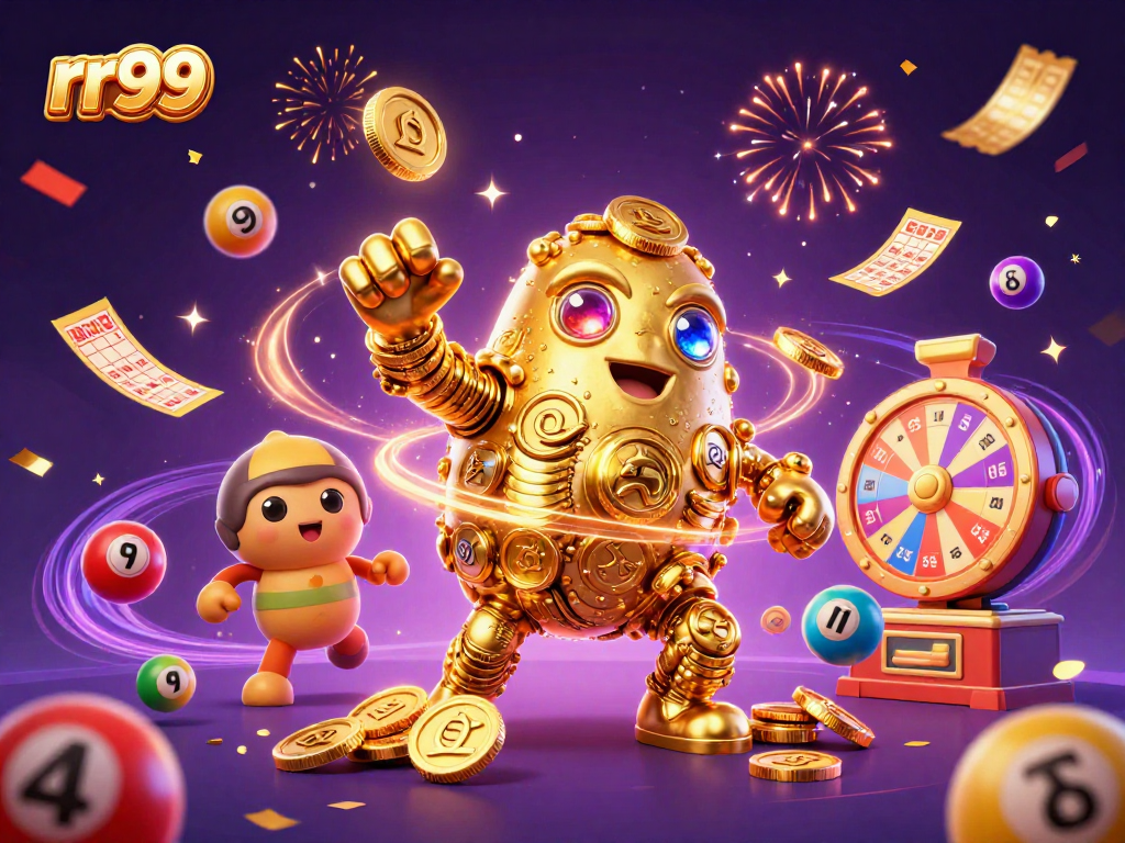 Experience thrilling wins at rr99 with a vibrant 3D casino illustration showcasing dynamic gaming elements.