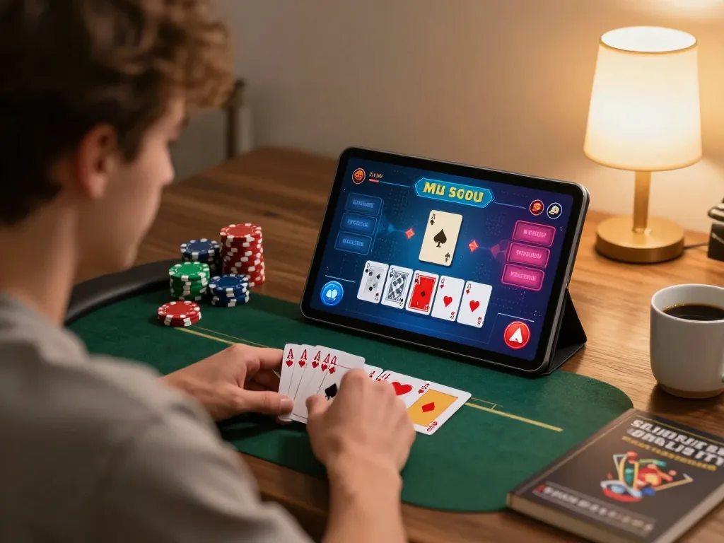 cloud-africa player strategizing during a virtual poker game on a tablet