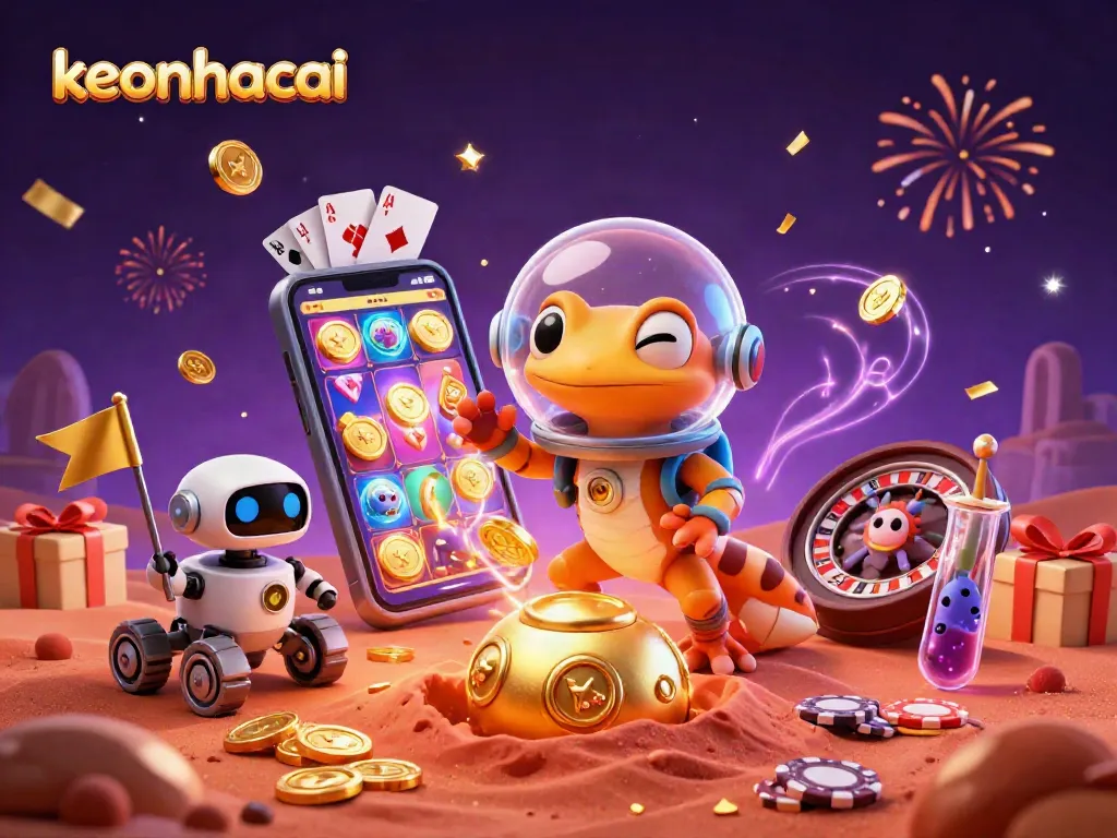 Engage in thrilling games at keonhacai, showcasing a vibrant alien casino scene filled with excitement.