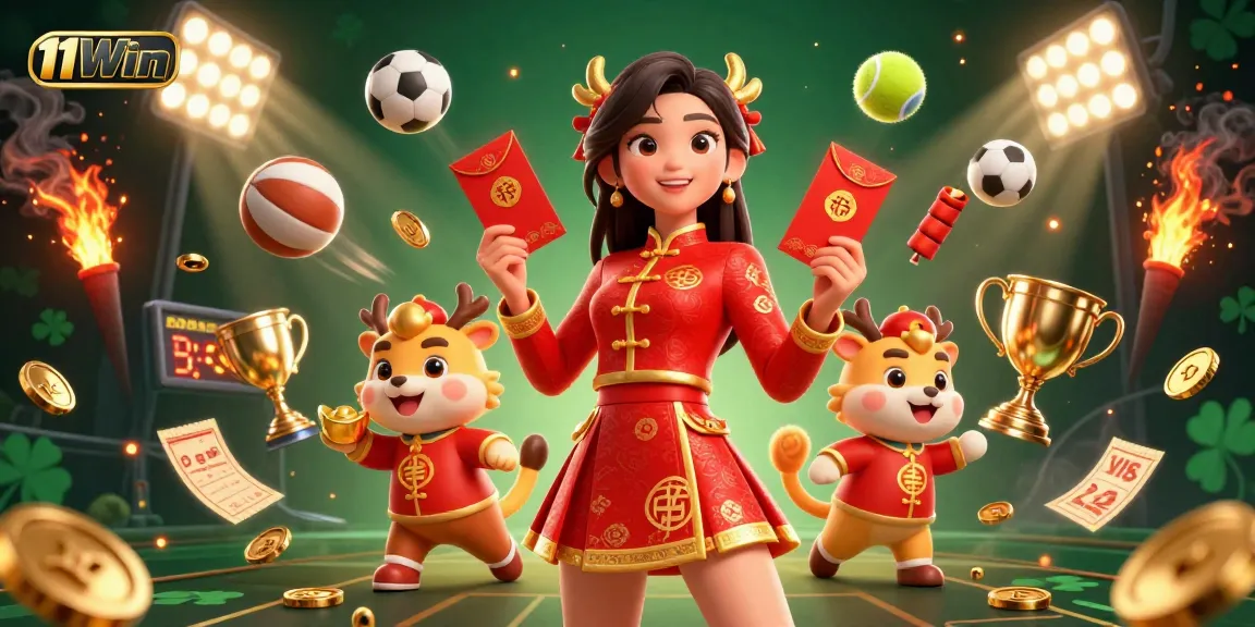 Engage in thrilling gameplay with 11Win, showcasing a lively casino atmosphere packed with vibrant elements.