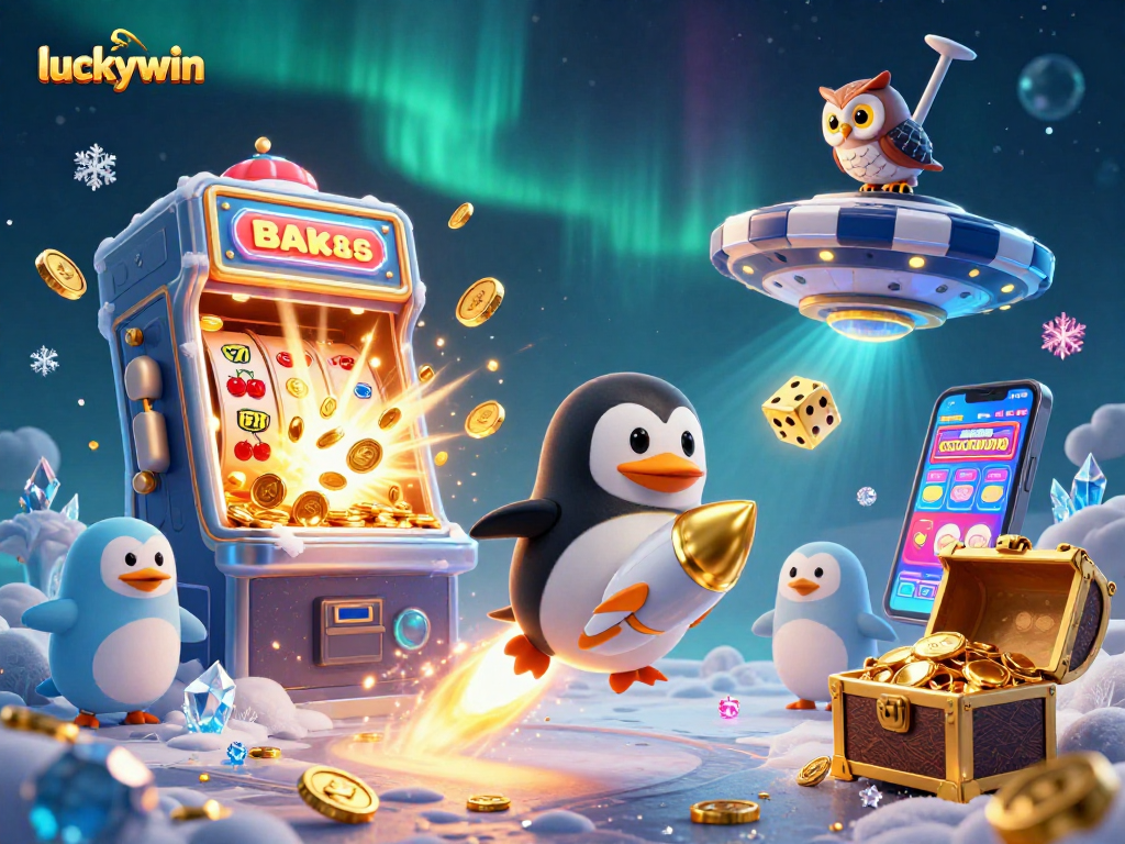 Spin the reels with luckywin and witness a golden penguin soaring towards a casino jackpot!