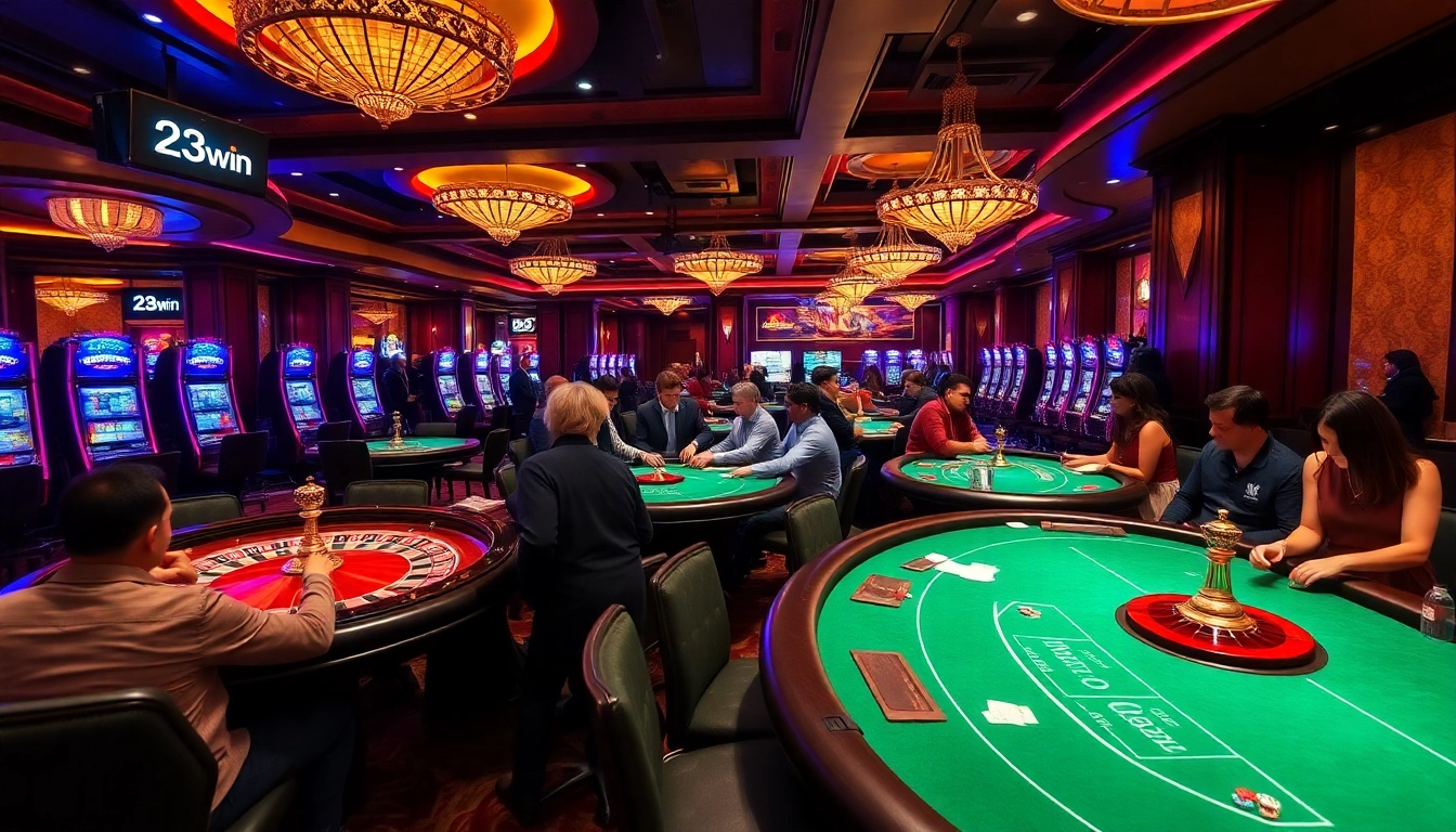 Experience thrilling gameplay at 23win with vibrant casino tables and slot machines.