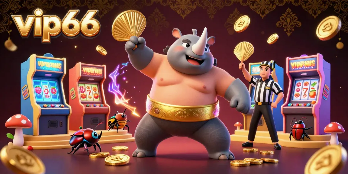 Experience the excitement of vip66 with a thrilling 3D illustration featuring a sumo beetle champion winning coins.