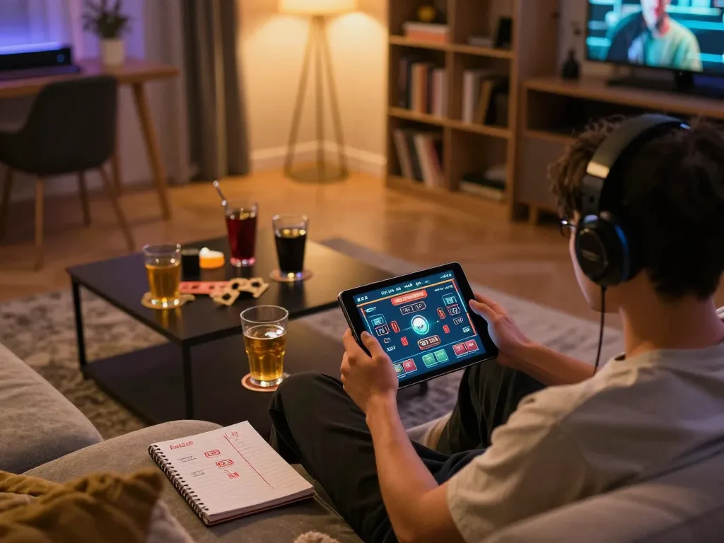 Engaging with link f168 on an online casino app from a cozy home setting, showcasing strategic betting.