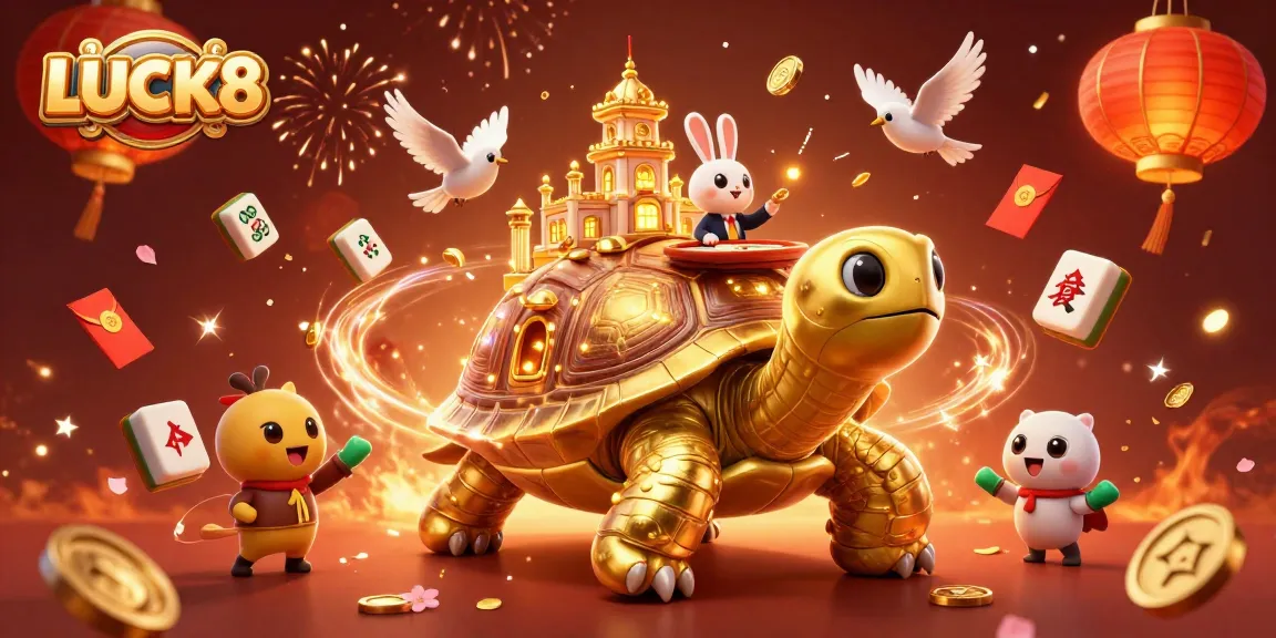 Experience thrilling gaming with LUCK8 in a festive, vibrant casino illustration.