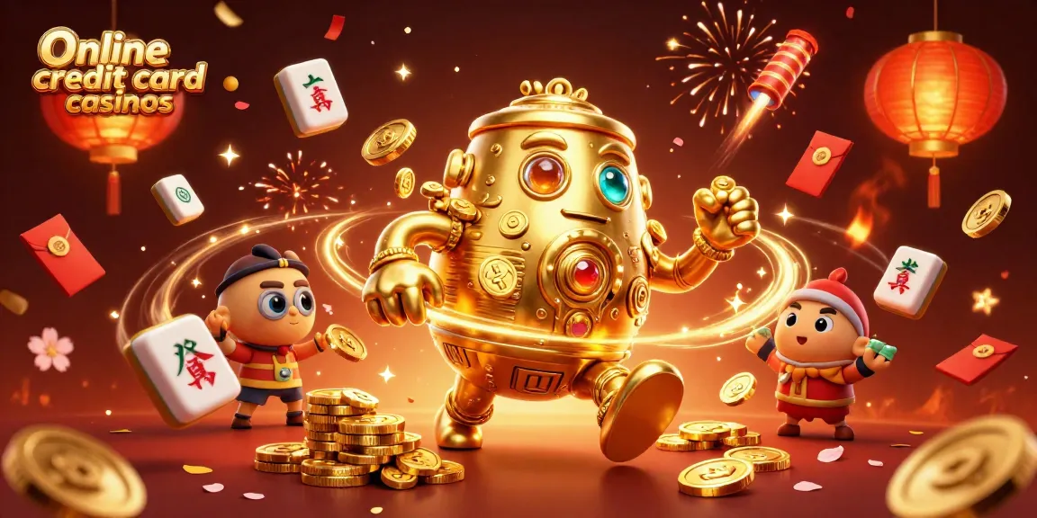 Experience the excitement of online credit card casinos with dynamic 3D characters and vibrant casino elements.