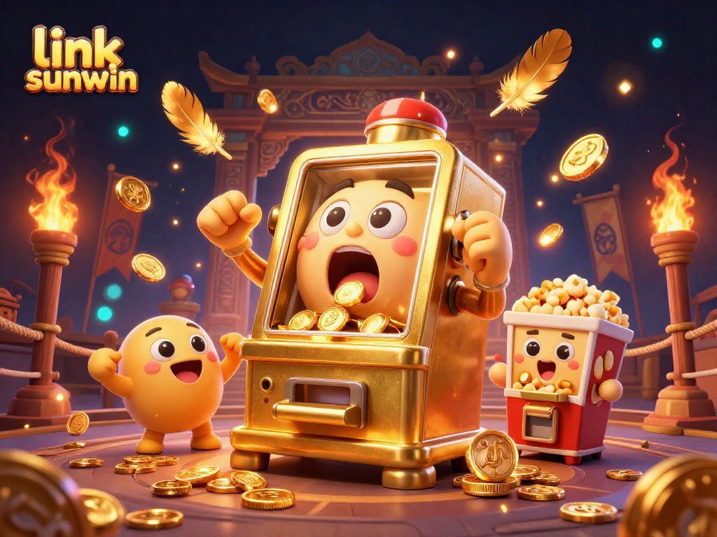 Watch the lucky link sunwin slot machine cheer as it wins a jackpot with coins pouring out!