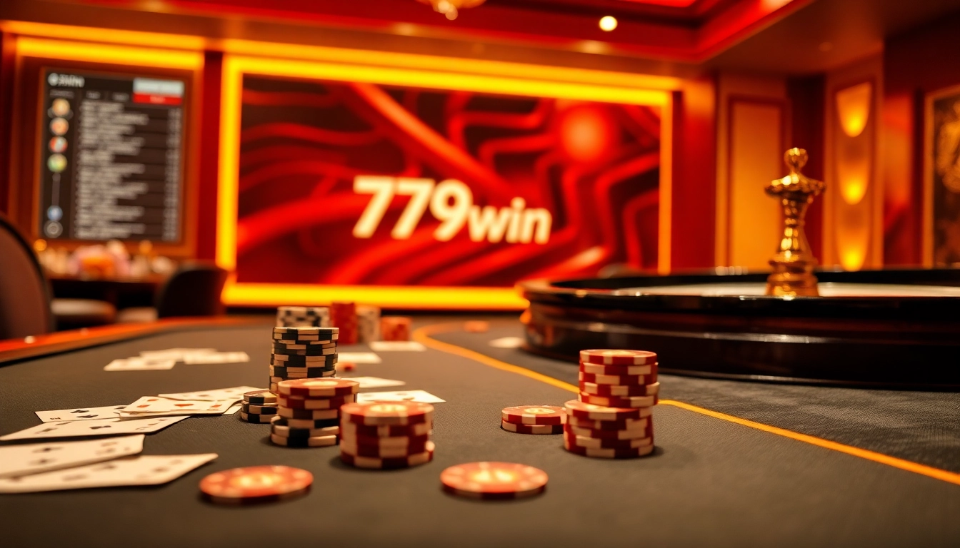 79win gaming table featuring poker chips and cards in an inviting casino environment