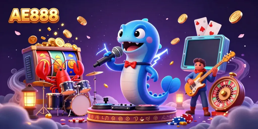 Experience AE888 with electrifying games and vibrant visuals in a lively underwater casino scene.