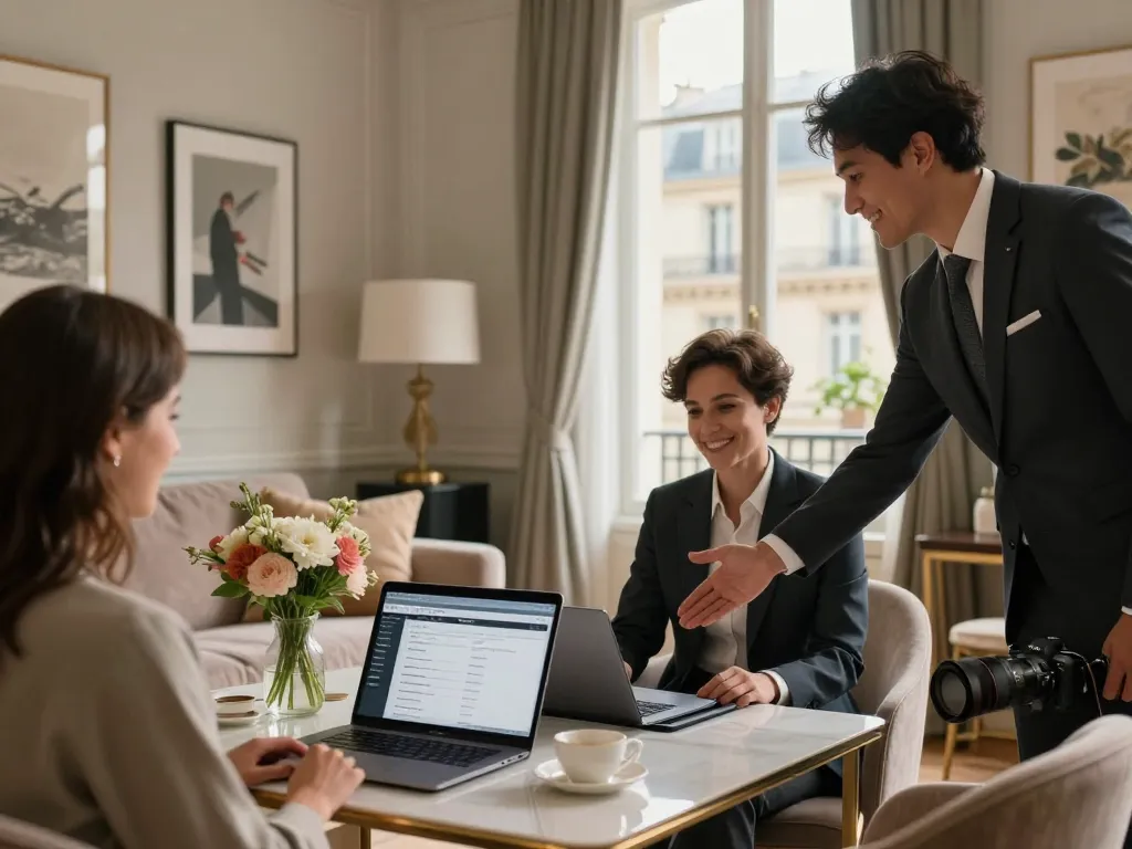 Conciergerie Airbnb Paris welcoming guests in a stylish apartment with inviting ambiance.