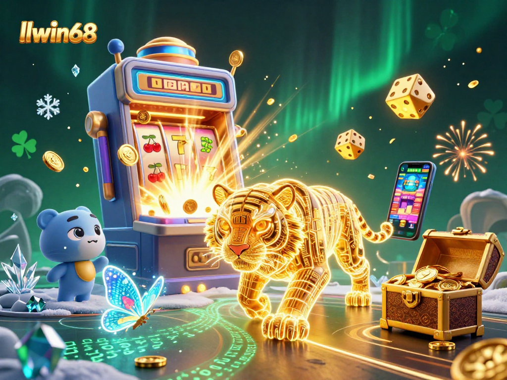 Engage with llwin68's vibrant casino experience featuring a glowing tiger and jackpot celebration.