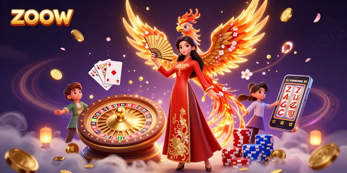 Spin to win with zoow at the vibrant 3D casino featuring a dazzling phoenix and immersive gaming elements.