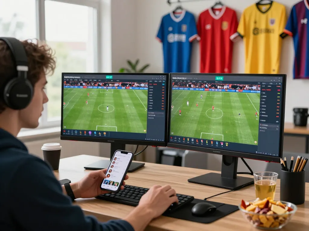 Enthusiastic sports fan using NOWGOAL to track live football scores and odds in an engaging online gaming environment.
