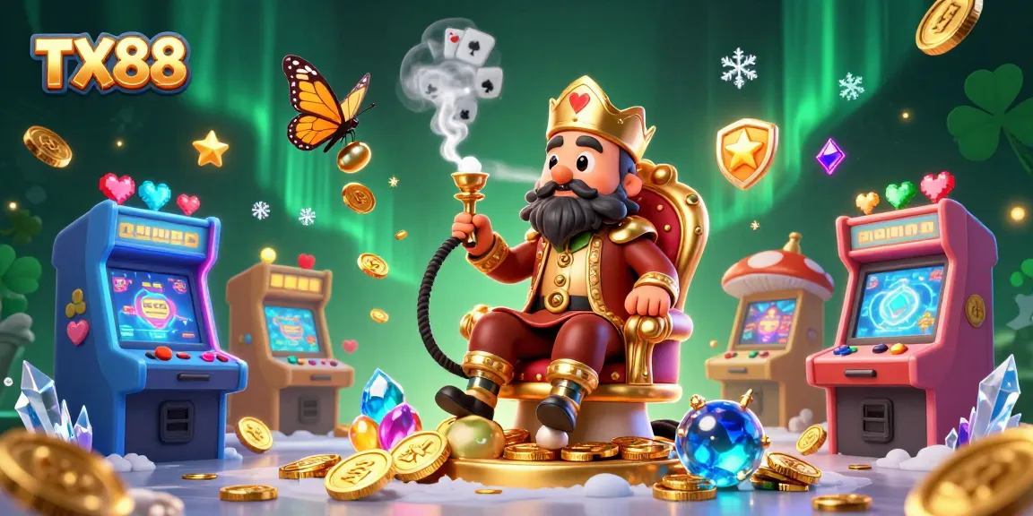 Experience thrilling gaming at TX88 with a vibrant casino scene featuring an animated caterpillar and playful game elements.
