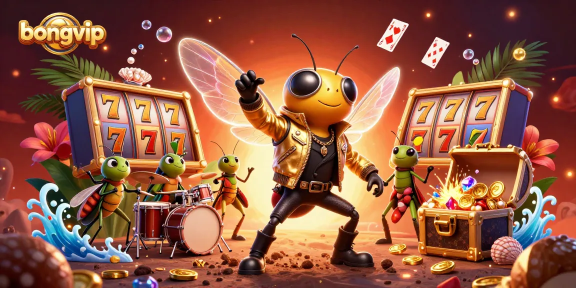Experience thrilling gameplay with bongvip's vibrant casino scene filled with slot reels and colorful characters.