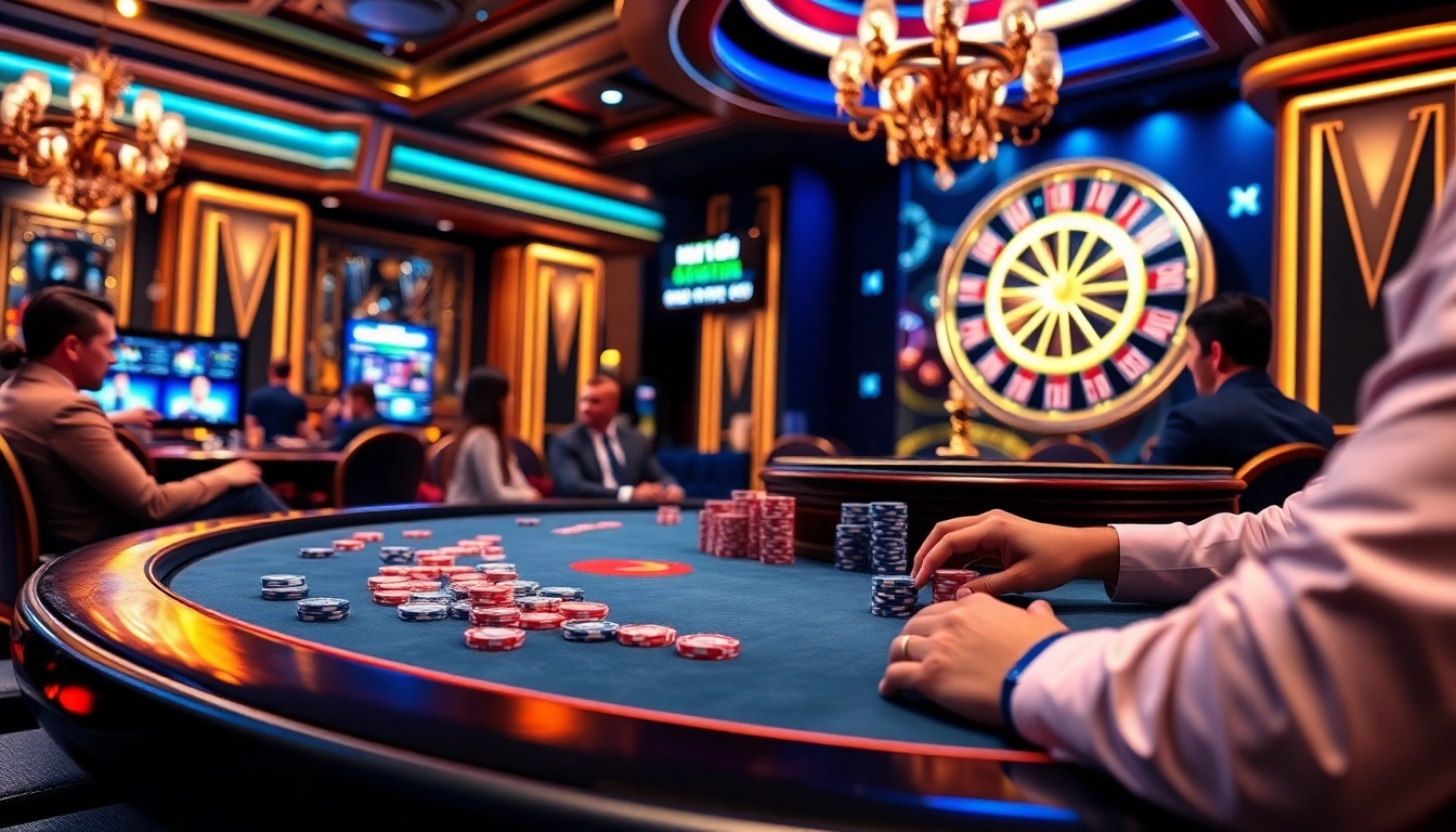 Engaged players at a poker table showcasing high-stakes gameplay, inspired by https://winvn.wiki for online casino experiences.