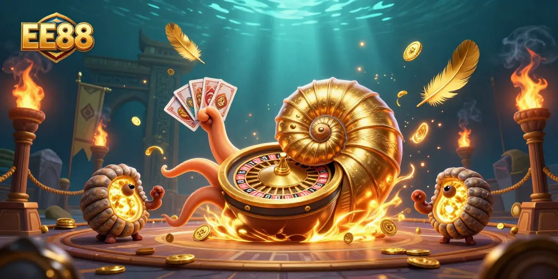 Experience EE88's thrilling casino features with a vibrant 3D illustration of dynamic gaming elements.