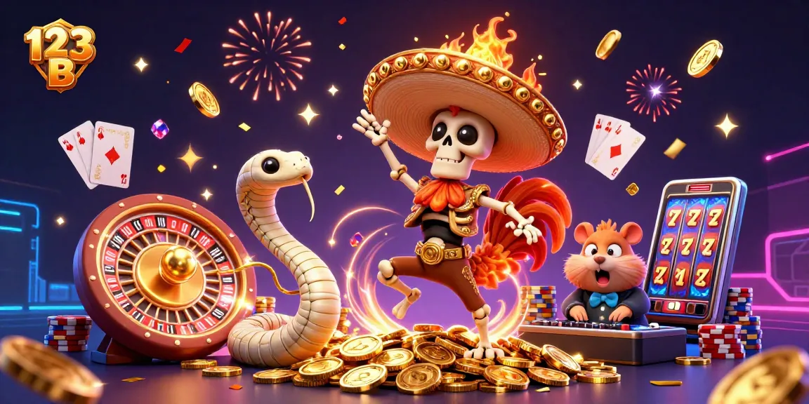Cascading jackpots and winning spins await at 123 B casino, featuring vibrant gaming elements.