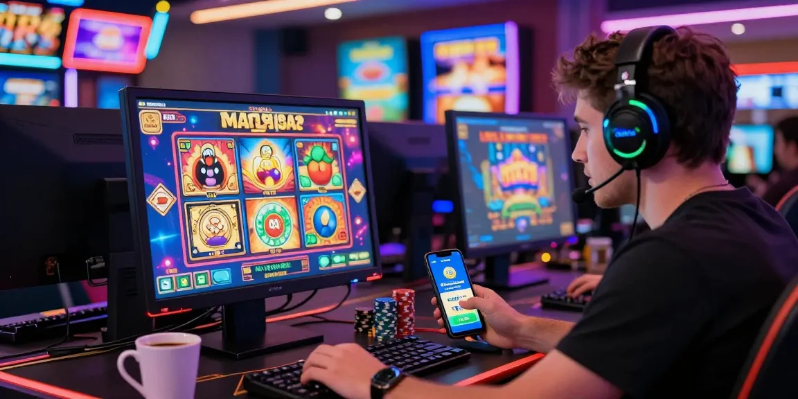 Player engaging with exciting games at visa casinos online, surrounded by colorful visuals and casino elements.